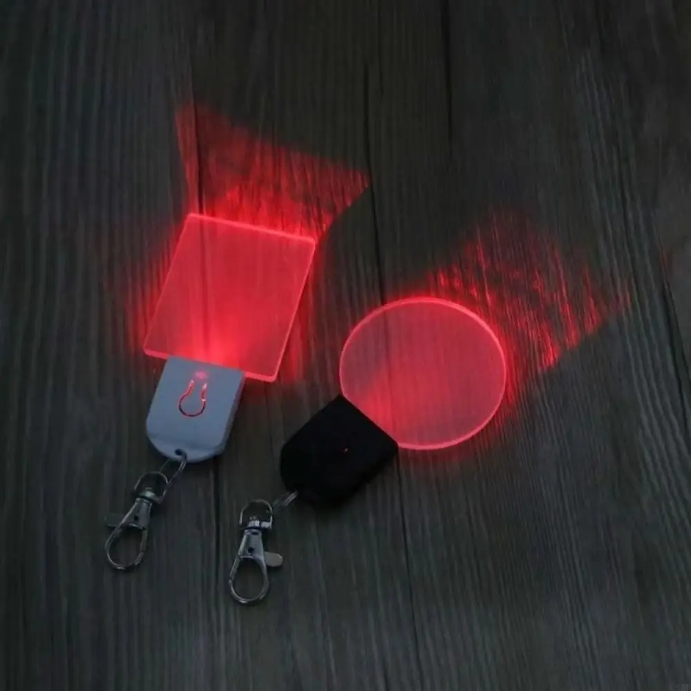 Round Square Night Light Keychain USB Rechargeable LED Light Source Acrylic Bag Charm Mini Size Transparent Car Key Ring
