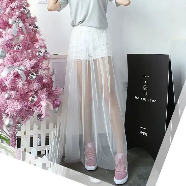 High Waist Me f Skirt Mid-Length Single Layer See-tough Mosquito Proof Sun Protection A-Line Skirt Women's Faion