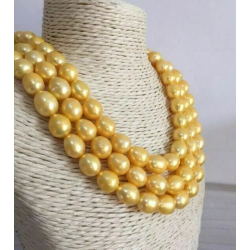 

Natural AAA 10x8 Mm Genuine Natural South Sea Gold Pearl Women's Necklace 35 Inch 14K Gold Buckle -