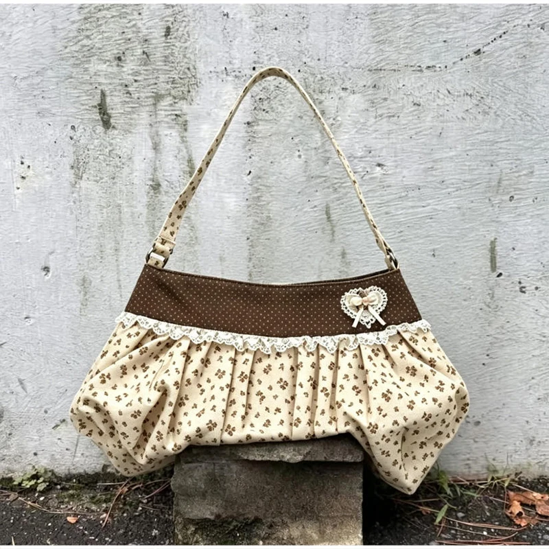 Koreanische Polka-Dot Plissierte Stern-Streifen Hobo Unterarm-Schultertasche, Süße Niedliche Damenhandtasche, Leichte Stoff-Freizeittasche für Frauen – Detail 15