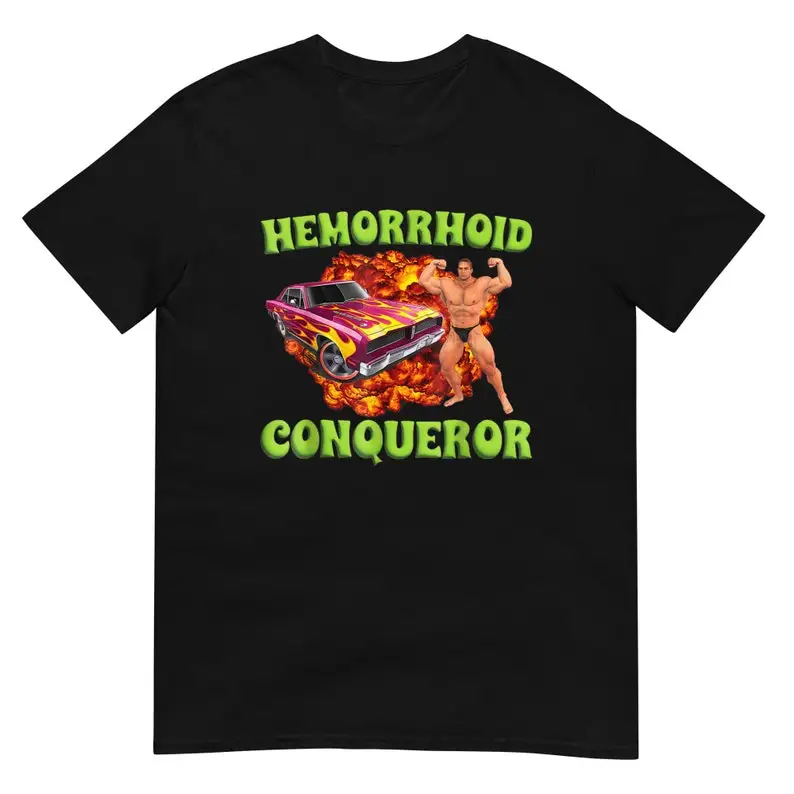 Hemorrhoid Conqueror Shirt Men's Cotton T-Shirt O-Neck Tees Short Sleeve Clothes Big Size