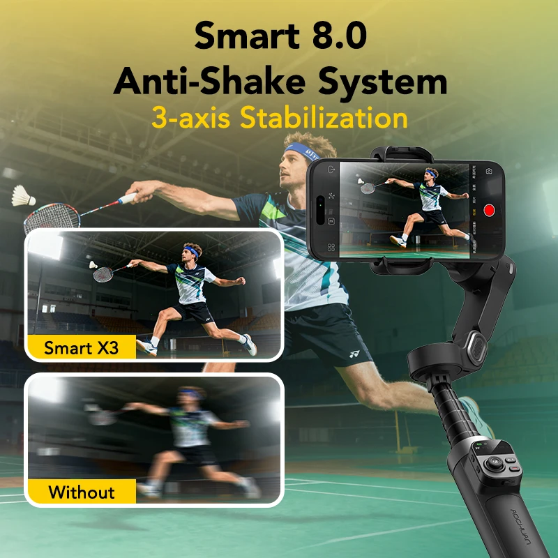 AOCHUAN Smart X3 360° Pan Rotation Gimbal Stabilizer For iPhone And Android Smartphone 3-Axis Stabilizer W/Built-in Extension Rod & One-Touch Open Tripod, Foldable Phone Gimbal for Vlogging, Travel view 4