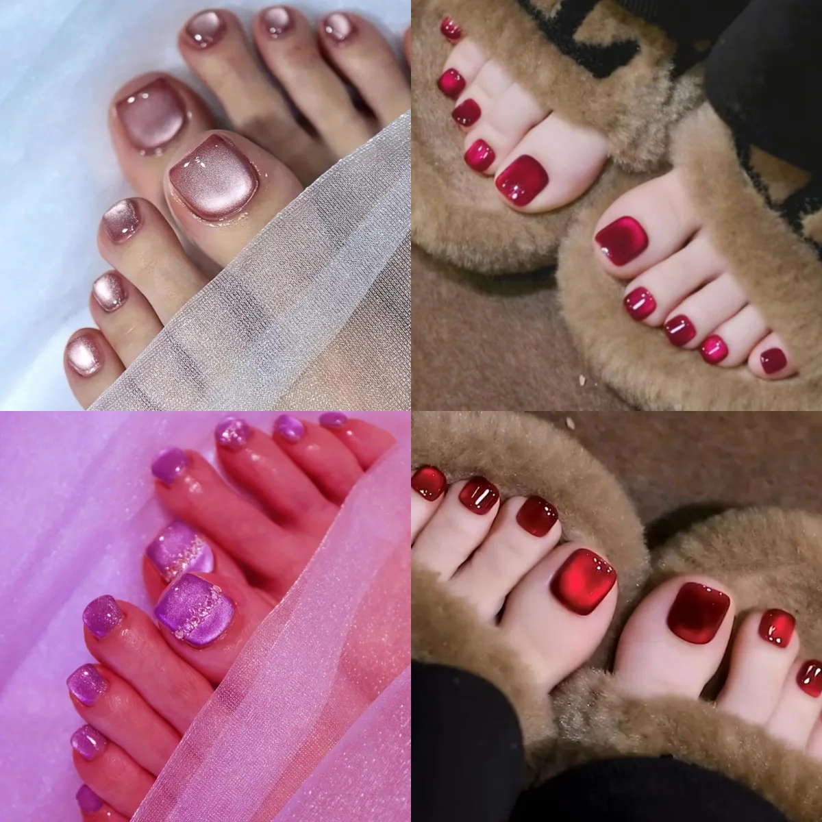 

96 шт. розово-красные серии «кошачий глаз» на ногах, короткие квадратные накладные ногти на ногах, полное покрытие, накладные ногти на ногах, наконечники