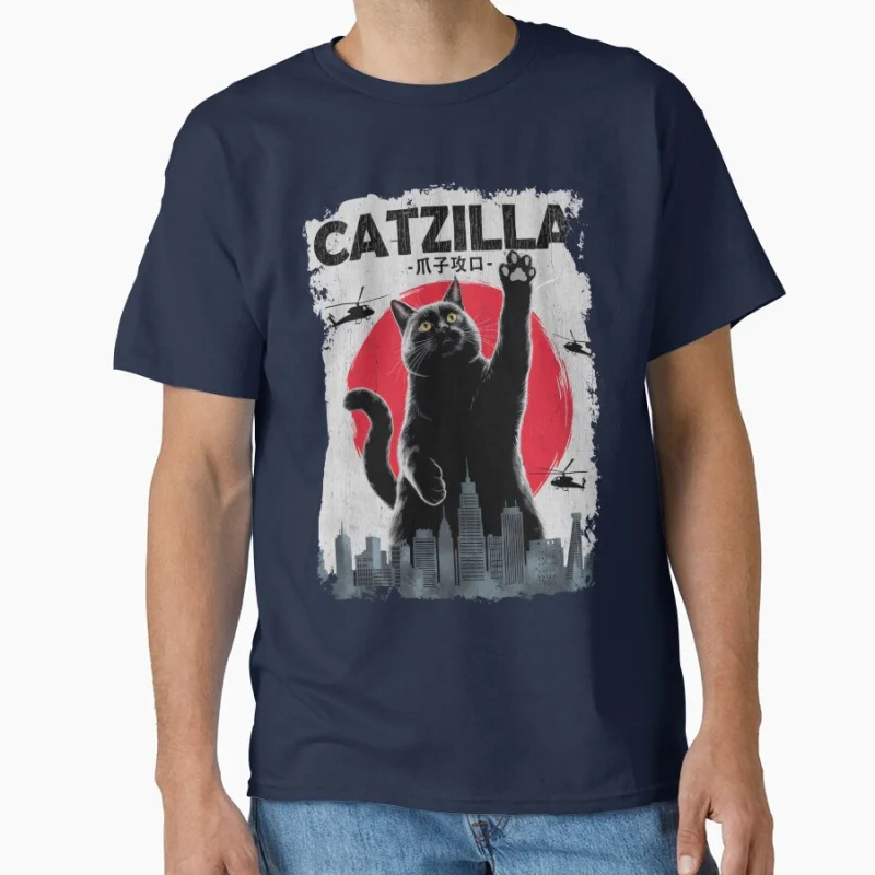 

CATZILLA Paw Power King of the meowsters Vintage Japanese Monster Anime movie gift T shirt for cat lover Large size Tops