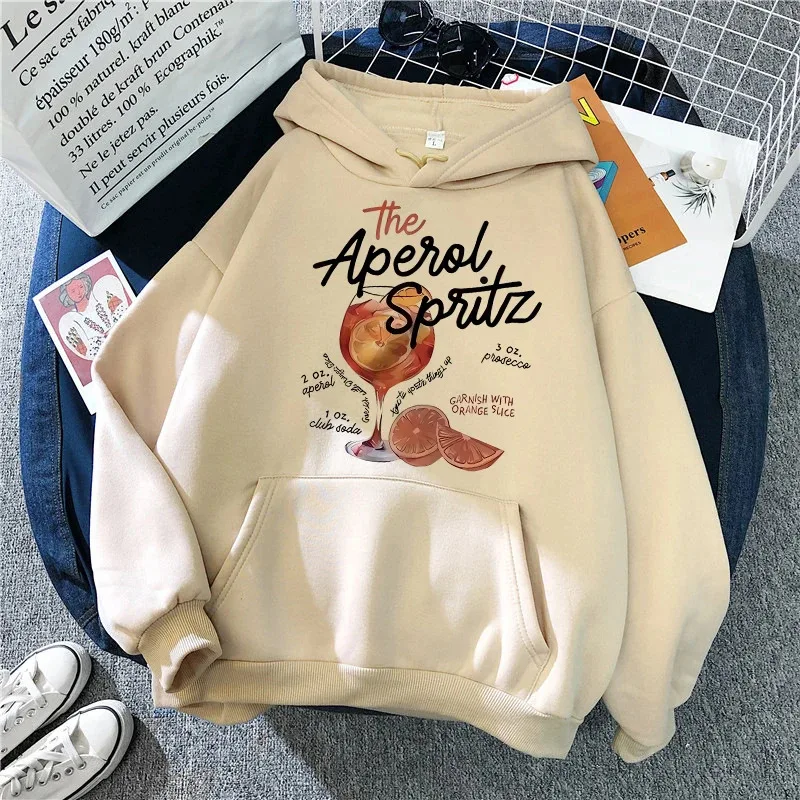 Sudadera con Capucha con Estampado de Cóctel Retro Aperol Spritz para Mujer, Sudadera con Capucha con Estampado de Bebida Alcohólica, Ropa Vintage para Otoño e Invierno