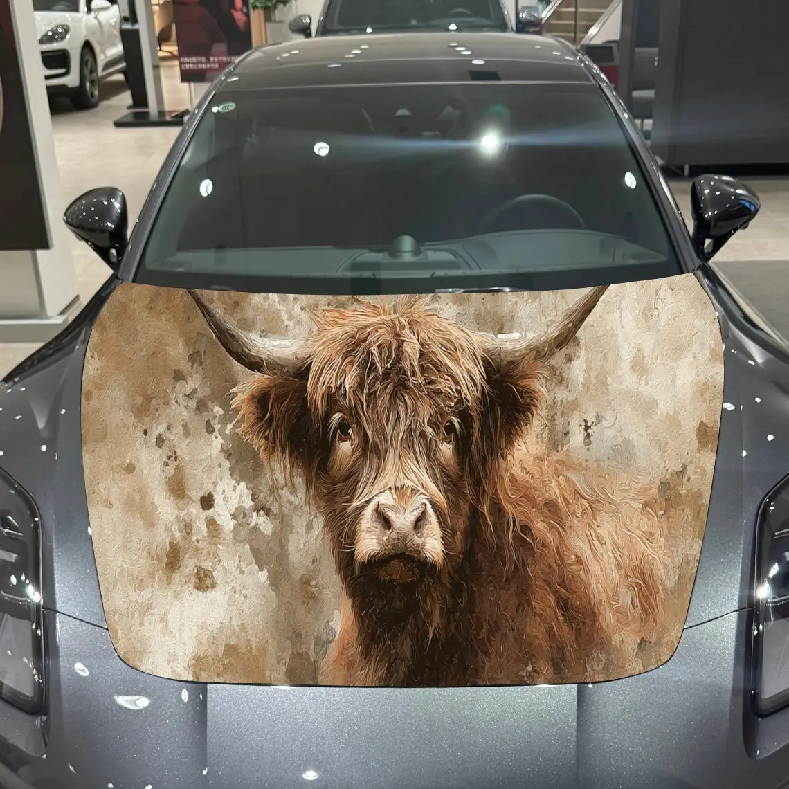

Artistic Highland Cow Auto Cover Sticker, Waterproof and Self-adhesive Auto Hood Decal, Auto Vinyl Wraps, Cool Car Exterior Deca