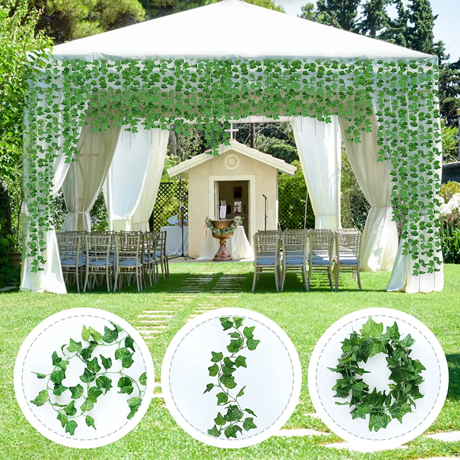 72pcs Leaves 2.1m Artificial Plants Green Ivy Garland Wall Hanging Vine Silk Ivy Leaf Home Garden Decoration Wedding Wreath Leaf