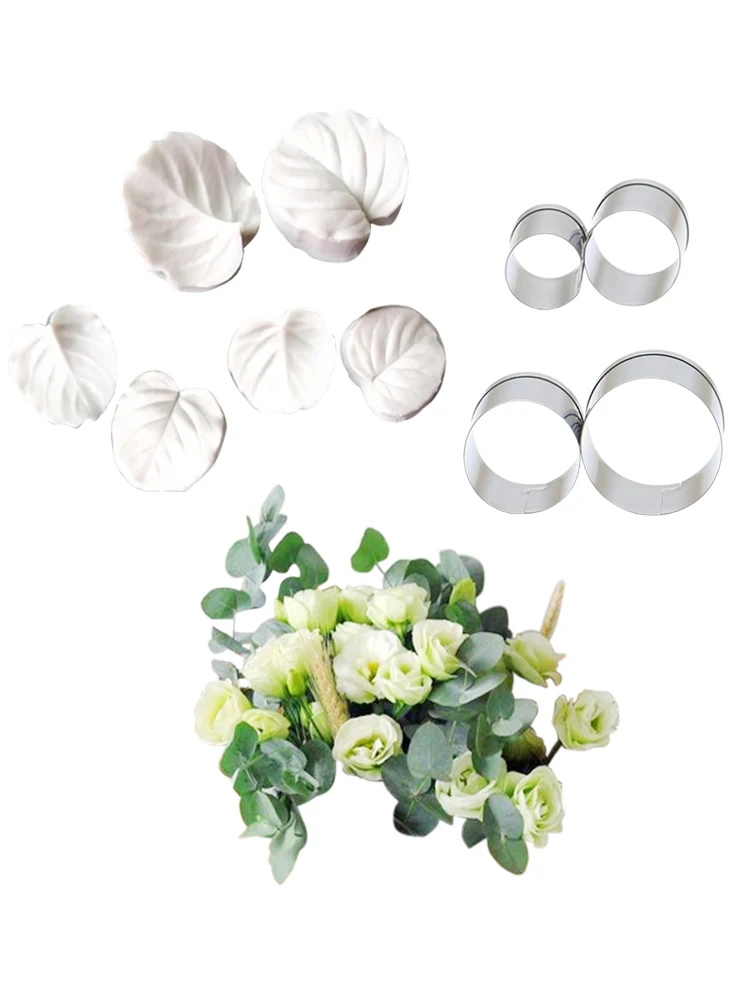 10pcs Eucalyptus Leaf Veiner Silicone Mold &Cutter DIY Handmade Fondant Flower Clay Gumpaste Mould Cake Decorating Tool Bakeware