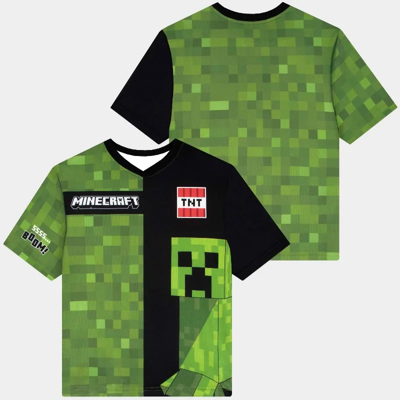 Camiseta de Manga Corta con Estampado de Creeper de Minecraft, Estilo Pixelado, Holgada, Transpirable, Informal, para Gamers, Ropa de Calle, Uso Diario en Casa
