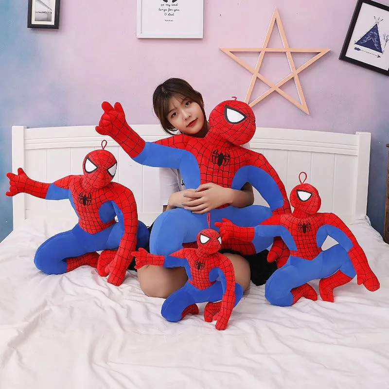 ตุ๊กตาสไปเดอร์แมนนุ่มนิ่ม ปลอดภัยต่อผิว ตุ๊กตาอนิเมะน่ารัก ของเล่นตุ๊กตาขนาดใหญ่ หมอนหนุนนอน นุ่มสบาย ของขวัญวันเกิด