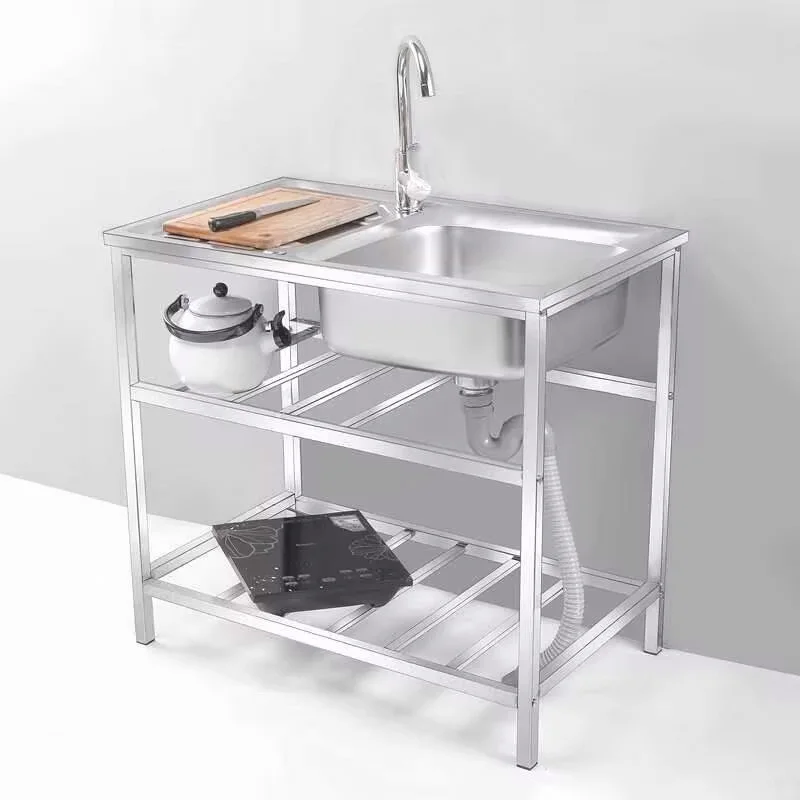 

Floor-standing Dishwashing Sink Kitchen Accessories Stainless Steel Kitchen Sinks with Stand Single Washing Sinks with Workbench