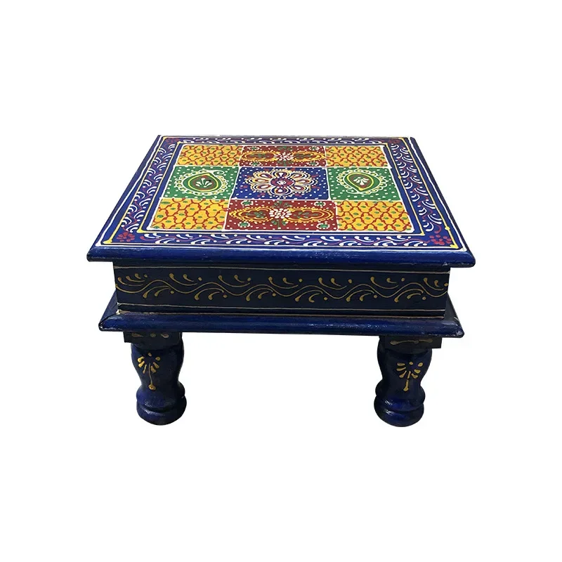 

Handmade painted small tea table in India, family tatami, bedroom, balcony, bay window, Southeast Asia mini table