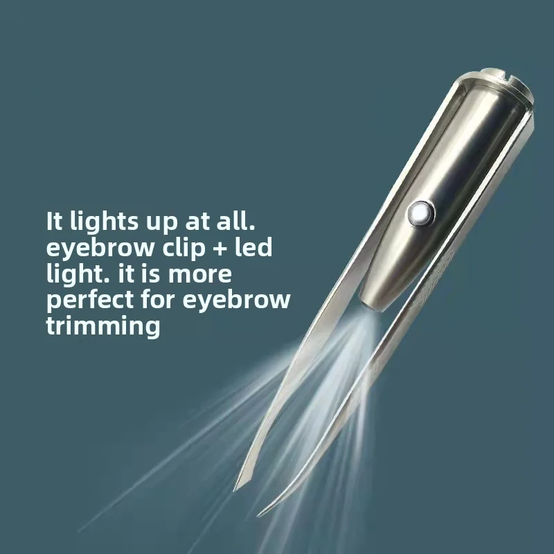 1個入り ポータブル ステンレス製 LEDライト付き メイクアップ用LEDライト付きまつげ眉毛クリップピンセット スマートデザイン脱毛ピンセット メイクアップツール