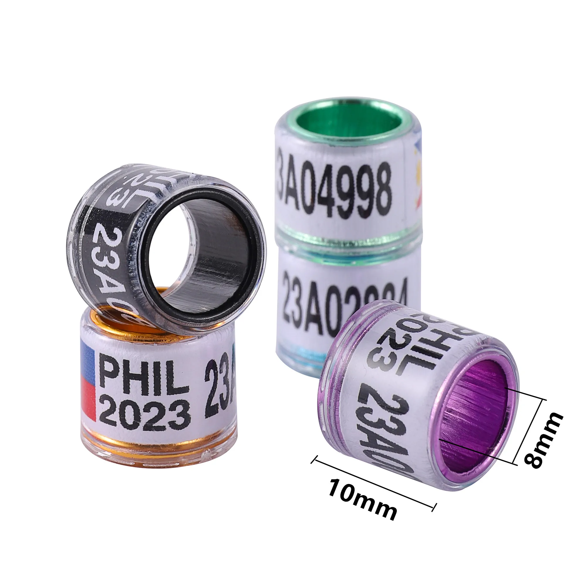 10 Pieces PHIL 2023 Aluminum Core Pigeon Foot Rings ID 8mm High Quality Durable Colored Bird Foot Rings with Numbers