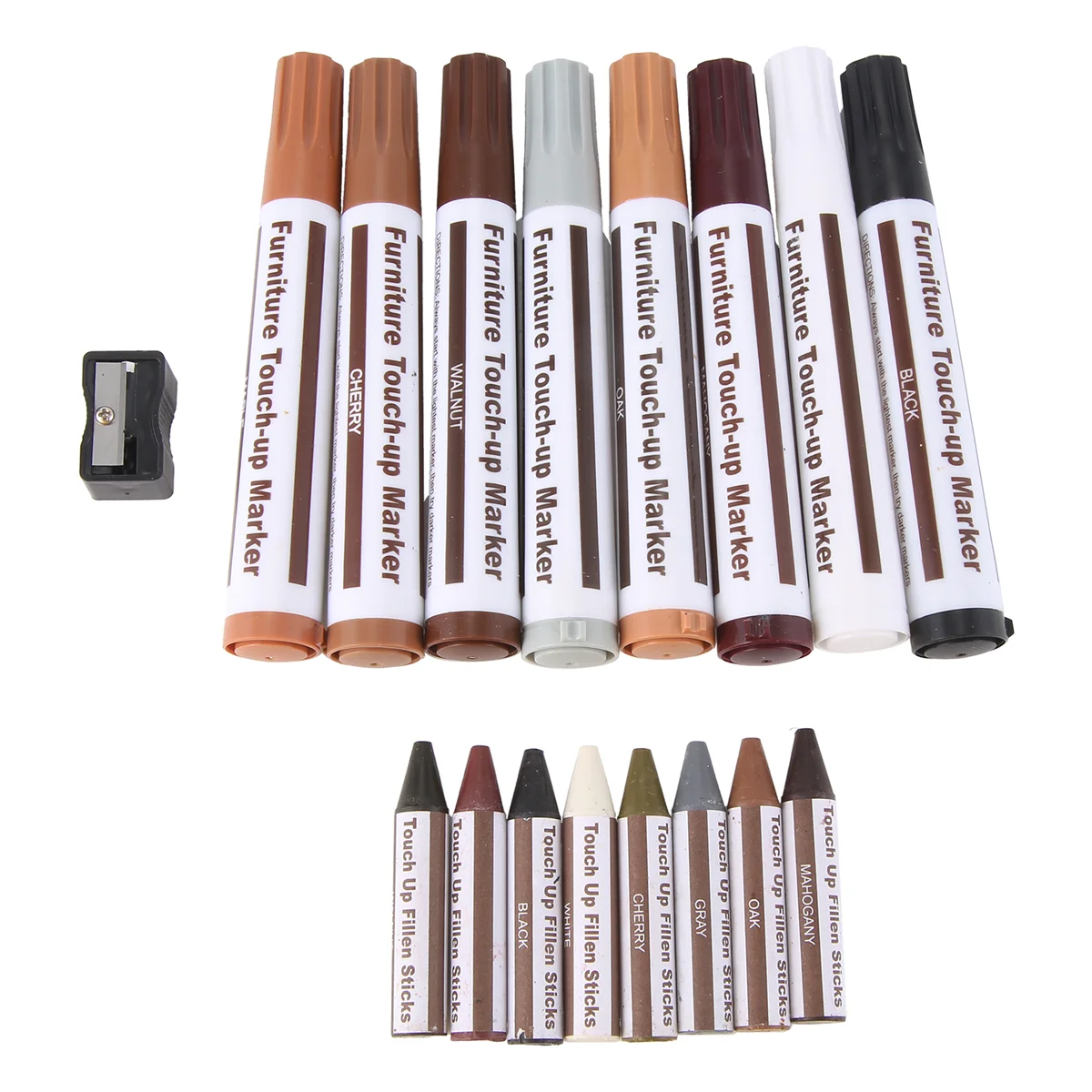 Furniture Repair Kit Wood Markers - Set of 17 - Markers and Wax Sticks with Sharpener Kit, for Scratches, Wood