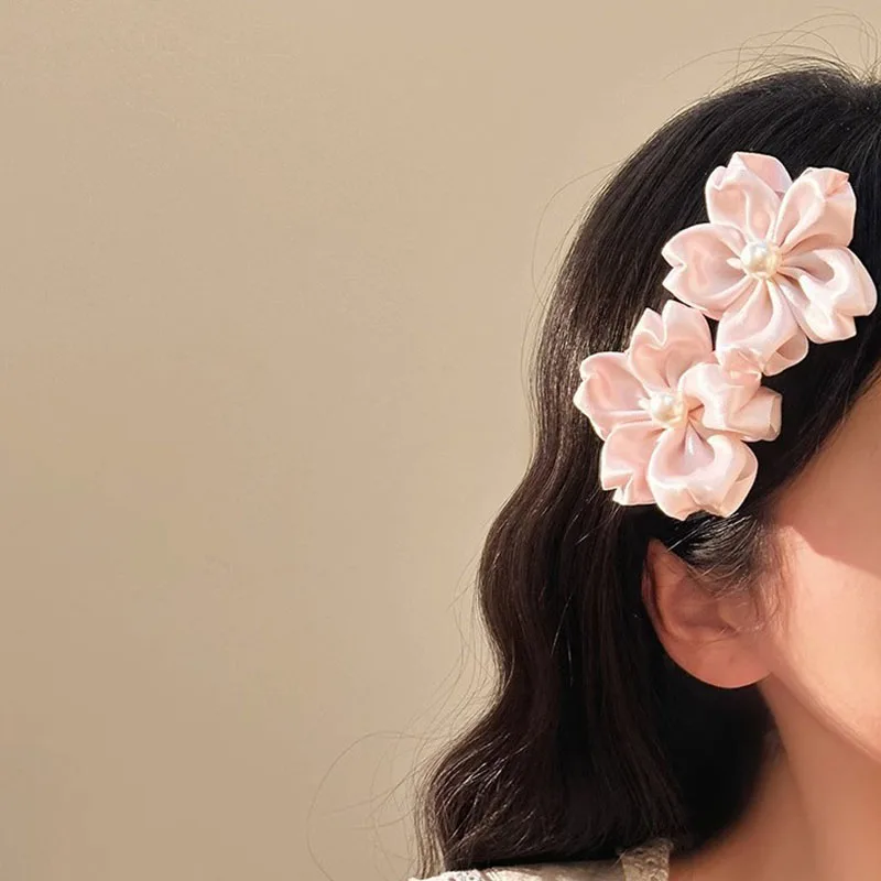 4 Stück/Set Perlenrosa Sakura-Haarspangen für Frauen und Mädchen, süße Haarverzierung, seitliche Haarspangen, modische Haaraccessoires – Detail 6