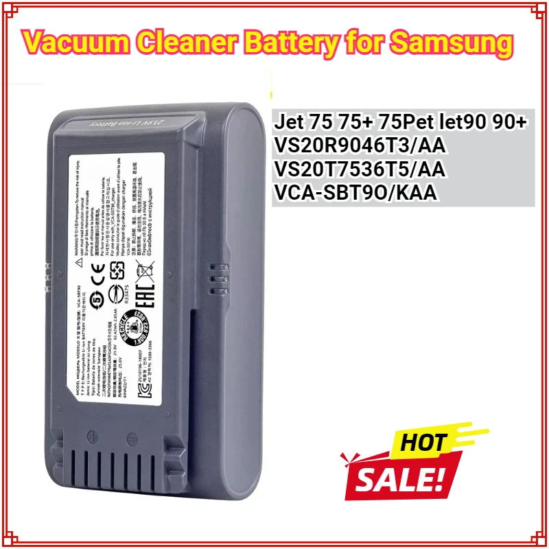 

21.6V 5000mAh Li-ion Battery for Samsung Vacuum Cleaner Jet 90/Jet 75 Pet/Jet 75 Cordless Stick Vacuum VCA-SBT90/XAA VS9000