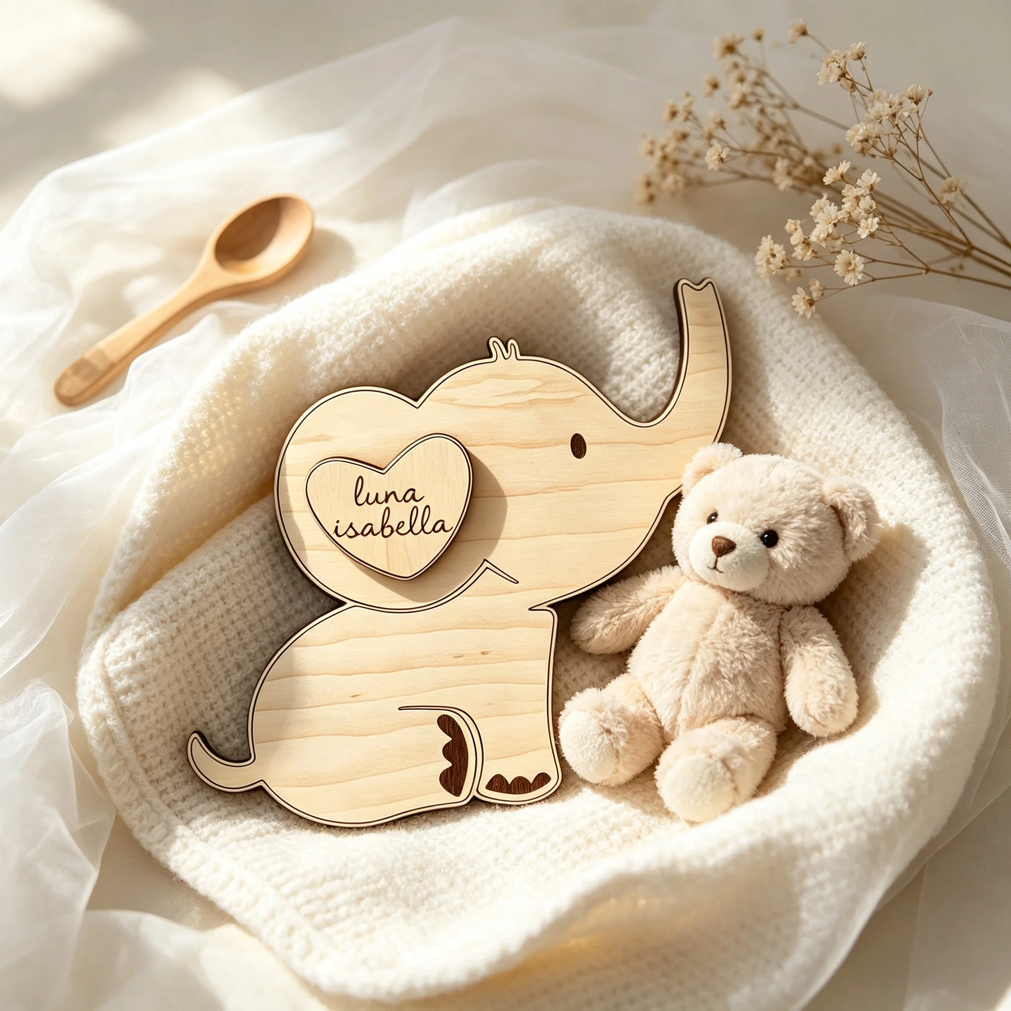 1Pc Custom Cute Elephant Wooden Name Plaque,Home Kids Room Nursery Bedroom Wall Door Decor,DIY Paintable,Birthday Gift