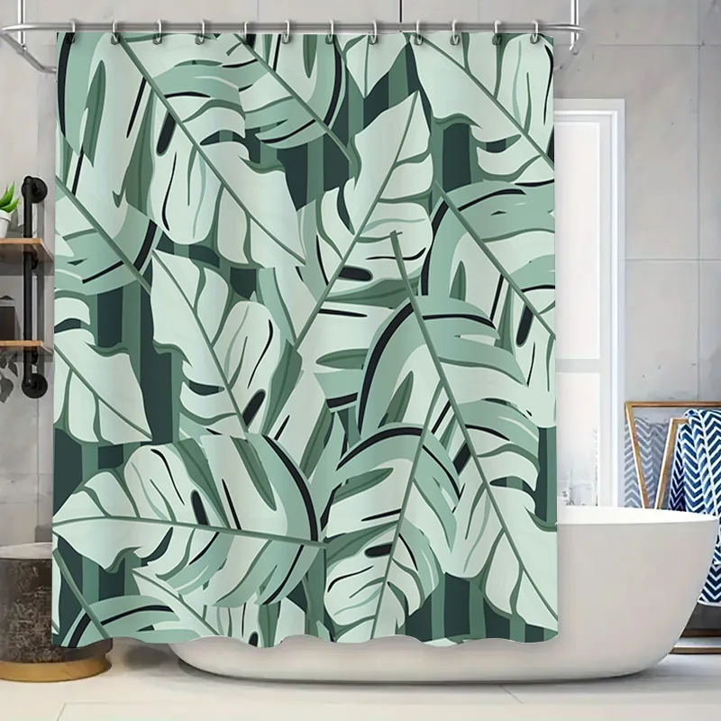

Занавеска для душа с зеленым пальмовым листом, водонепроницаемая ткань, декоративный фон для ванной комнаты