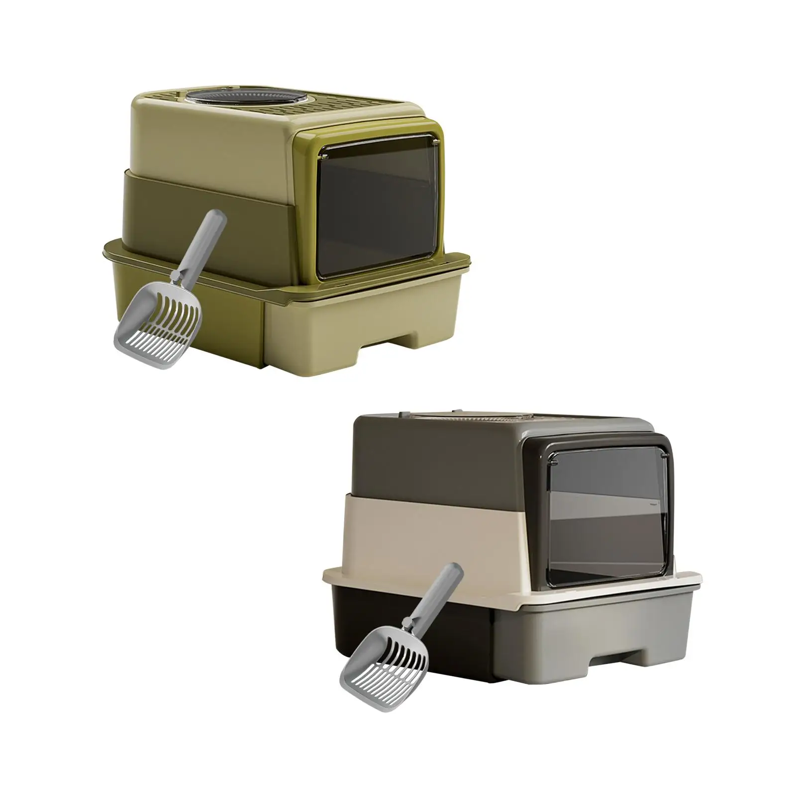 Fully Enclosed Cat Litter Tray Kitten Potty Hooded Cat Litter Box with Scoop for Travel Indoor Gift Inside Three Layer Type