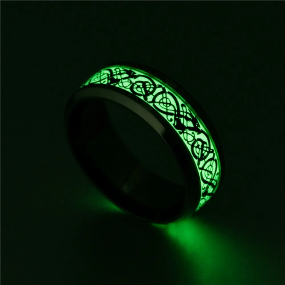 Men's Black Celtic Dragon Ring - Luminous Glow in the Dark - Unique and Stylish Design