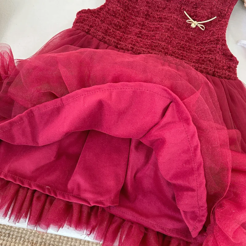 

Children's New Year Set with Fleece for Winter2025New Year's New Girls' Temperament Jacket and Vest Skirt Two-piece Set