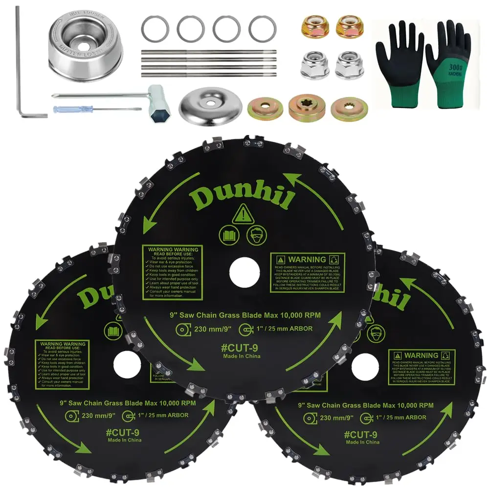 

3 Pack 9" x 20T Chainsaw Tooth Brush Blades Kit with Carbon Steel Blades, Files, and Washers for Brush Cutters and Trimmers