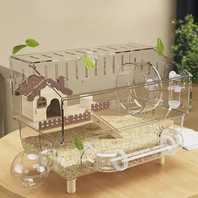 Hamster cage, luxury villa, anti-bite and anti-jailbreak acrylic transparent feeding box