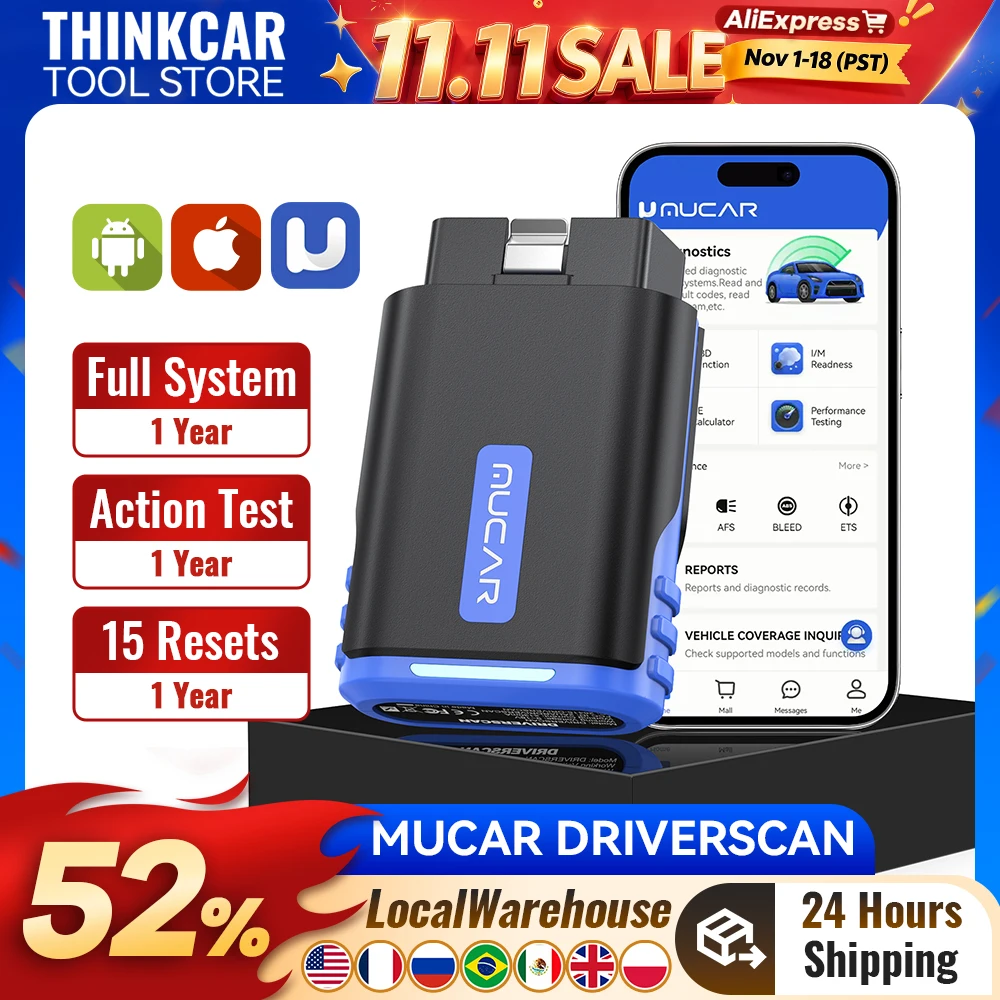 MUCAR Driverscan OBD2 Scanner All System Car Diagnostci Tools 15 Resets BI-directional Control 2025 Mucar Scanner