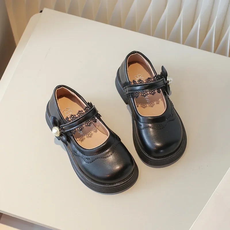 Chaussures en cuir Sweet Lolita pour enfants, chaussures d'école noires, mode décontractée, bord à volants, princesse Mary, chaussures à essence pour enfants, semelle optique