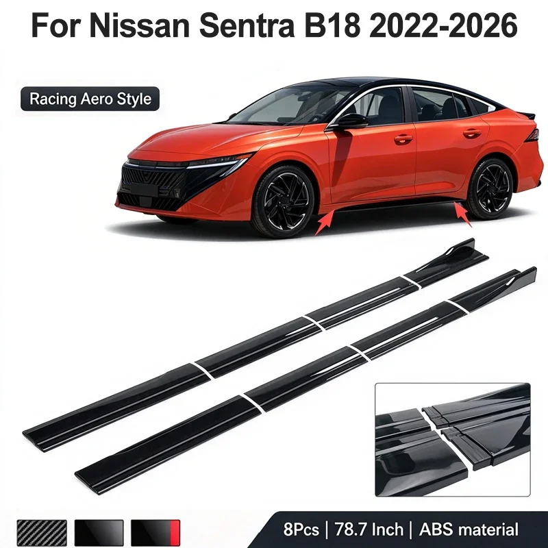 78.7inch/2m Sectional Side Skirt Extension Lips For Nissan Sentra B18 2022-2026 2023 2024 - Racing Side Spoiler Car Mod Body Kit