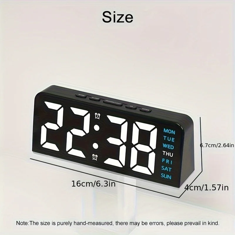 7'' LED Digital Alarm Clock Table Clock Three-Level Adjustable Brightness Dimmer/Dual Alarm/Temp/Date/Night Light for Bedrooms