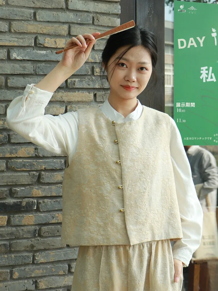 

Новая китайская хлопково-льняная куртка с круглым вырезом, художественная, для повседневной носки, для чайной церемонии, женская модная верхняя одежда