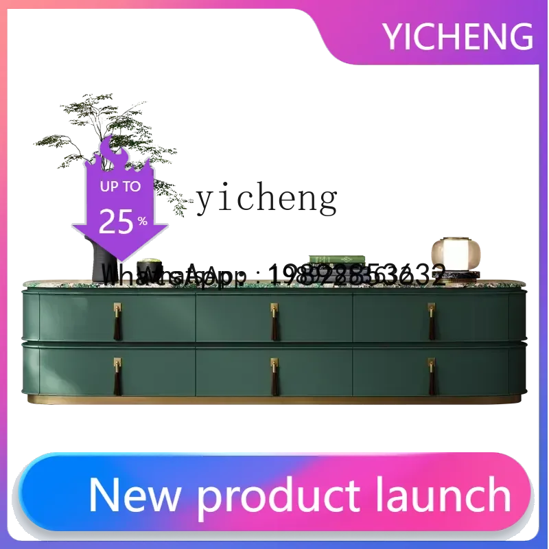 

C1 Light luxury TV cabinet large flat-floor villa living room modern Italian high-end marble coffee table floor cabinet