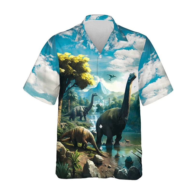 Chemises hawaïennes imprimées en 3D de dinosaure mignon pour hommes et femmes, chemisiers à vocation, chemise à revers, vêtements D37pour hommes, chemisiers animaux