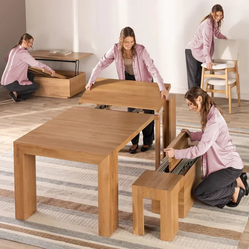 Retractable Folding Dining Table Pure Solid Wood Wall Mounted Worktable Meeting Desk Space Saving Extendable Long Table