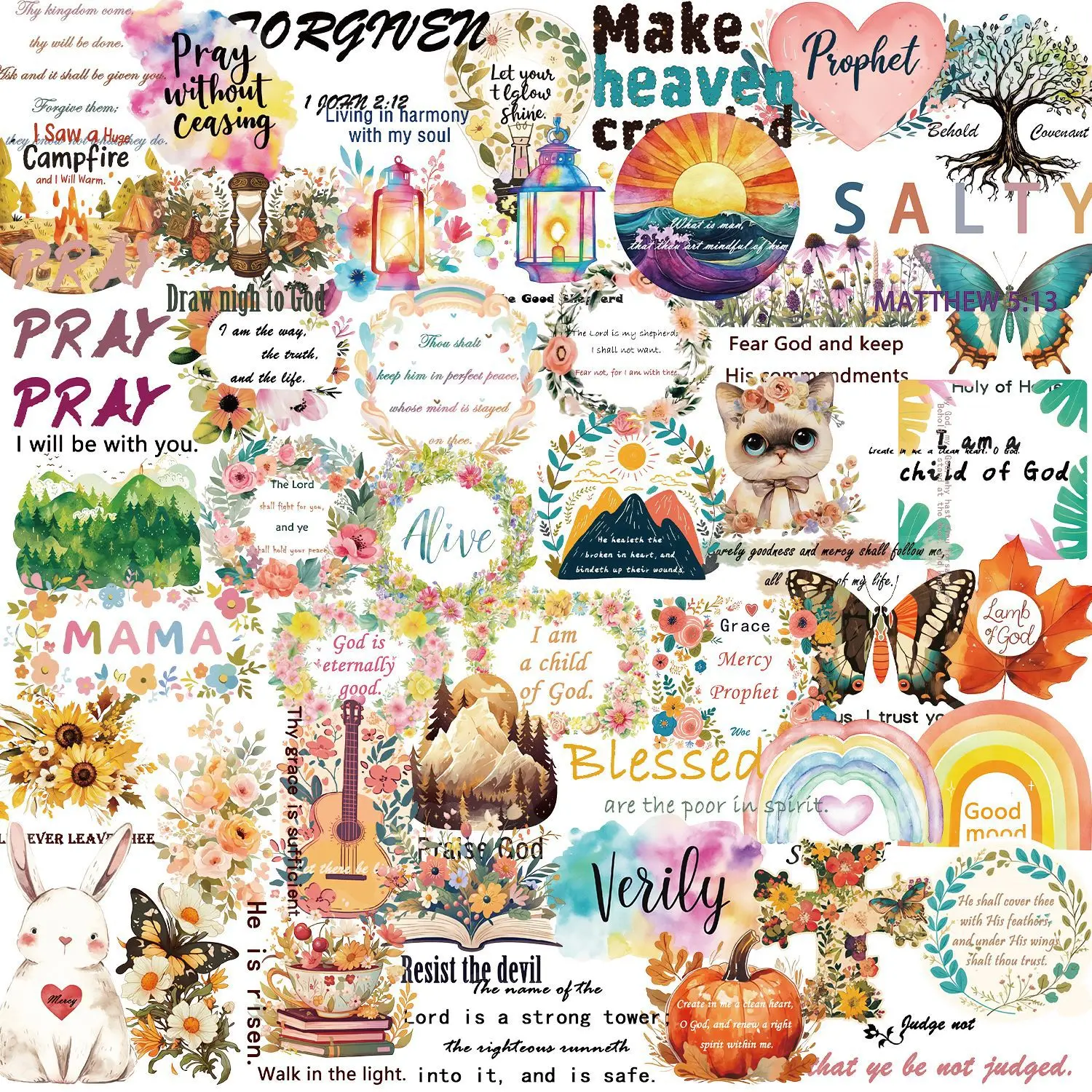 

50PCS Cartoon Inspirational Phrase Sticker Creative Waterproof Transparent PET Decorative Guitar Notebook Water Cup Sticker Gift