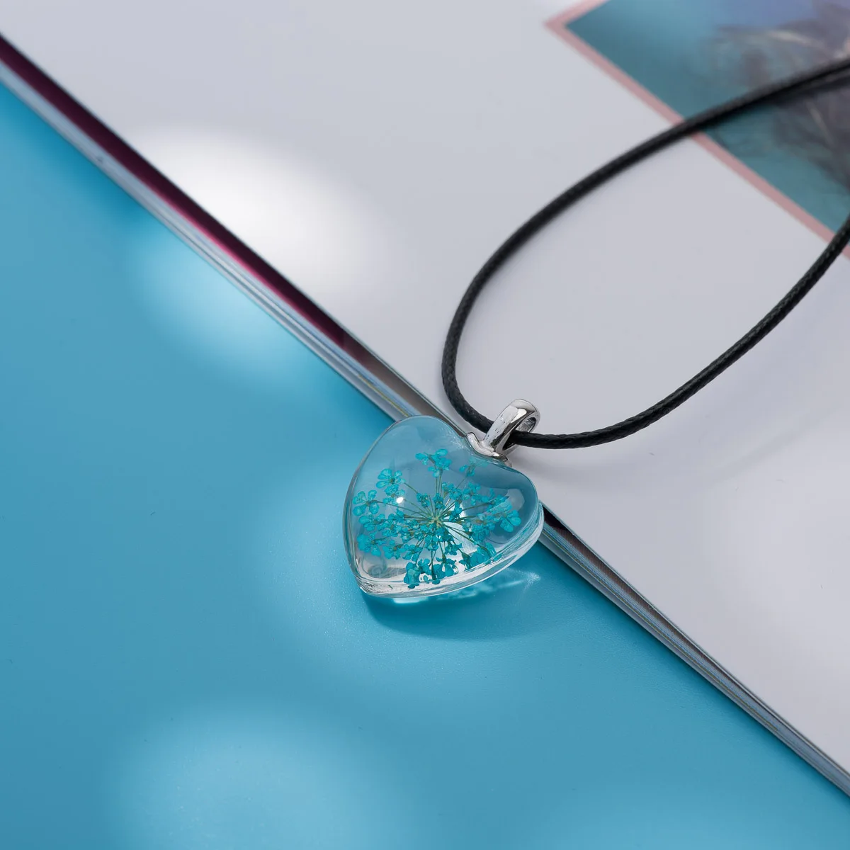 Lovers Peach Heart Glass Pendant Time Gem women's Necklaces gift Flower pendants for girl friend #FY406