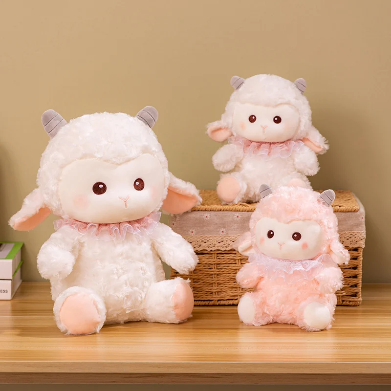 23/30cm Cute Sweet Sheep Wear Bib Plush Doll Soft Stuffed Lamb Toy Kawaii Gift for Kid Birthday Room Decoration