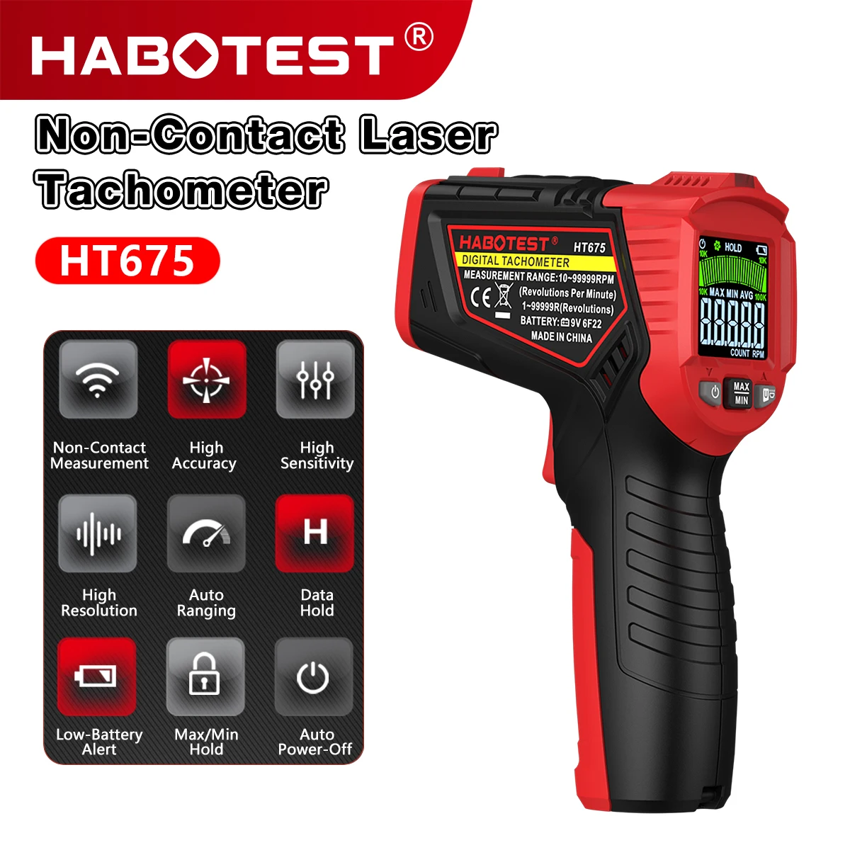 HABOTEST HT675 Non Contact Las - đánh giá và giá Industrial Laser Tachometer