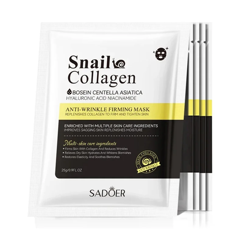 SADOER Snail Collagen Face Mask 5pcs/set, Anti Wrinkle Firming Facial Mask, Moisturizing Hydrating Sheet Mask for All Skin Types