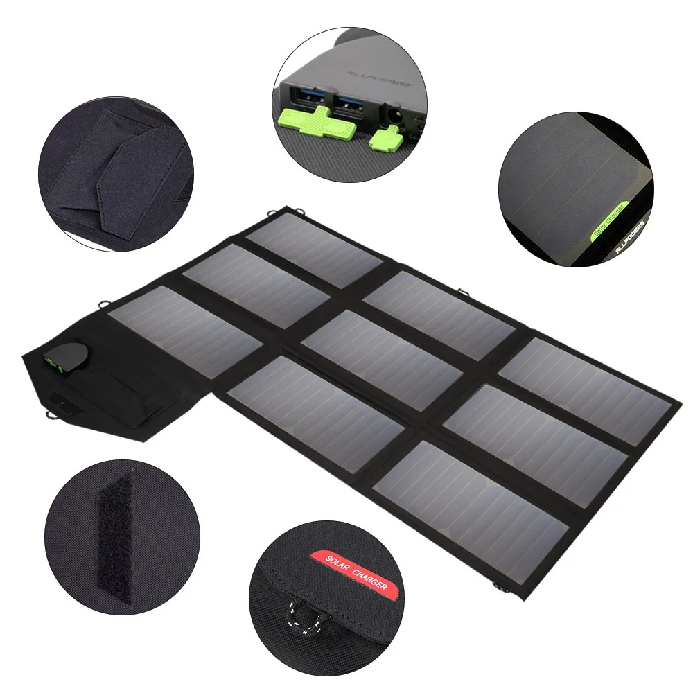 Allpowers Portable Flexilibity Foldable Solar Panel Charger 18V 60W USB/DC Dual Output Cellphone/Laptop Solar Chargers. view 3
