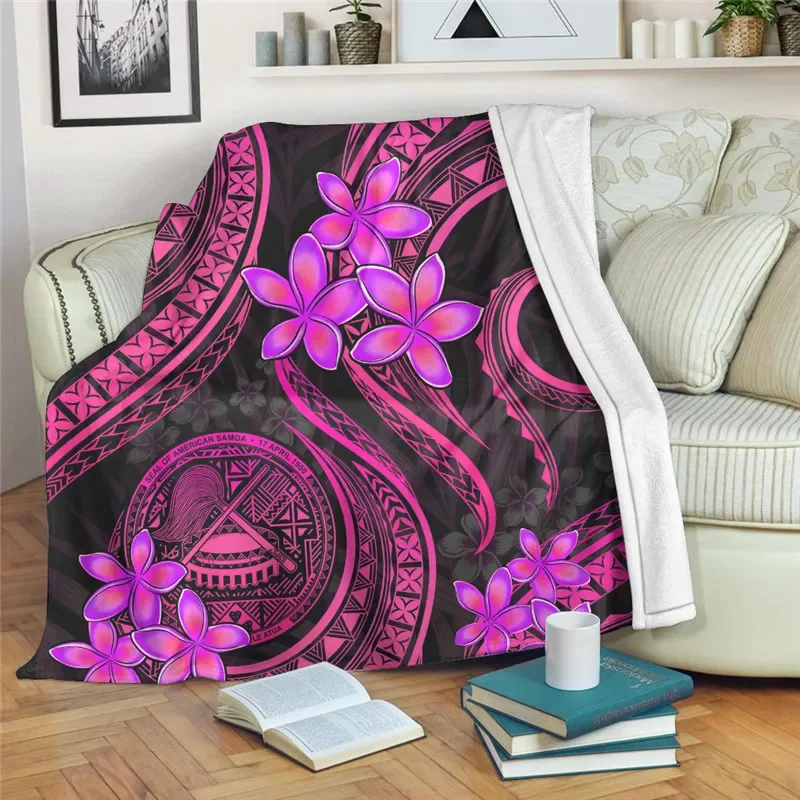 

Hawaiian Polynesian Plumeria Pattern Flannel Throw Blanket Soft Lightweight Warm Decoration Soft Bed Home Sofa Kids Adults Gifts