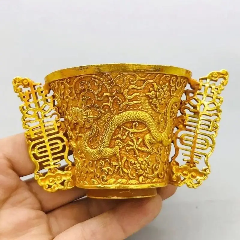 Gilt Dragon pattern cup Ornament Decoration Tea Pet Figurines Desk Decor Accessories