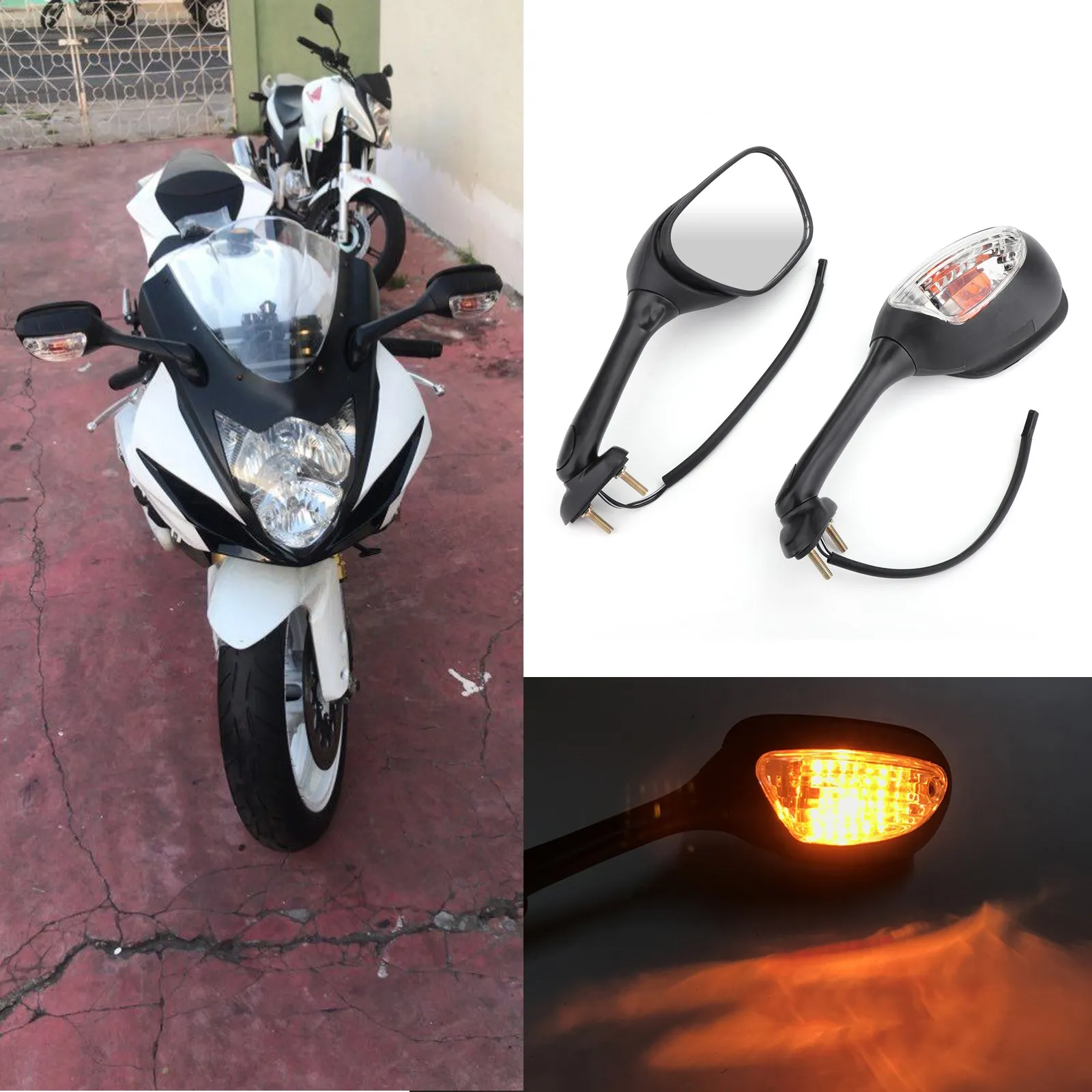 

Rearview Mirrors w/Turn Signals for Suzuki GSXR600 GSX-R750 GSXR1000 02-15 CA
