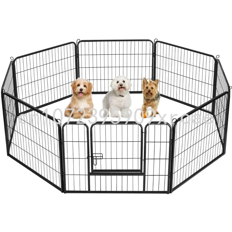 

24"H Heavy Duty Black Iron Dog Playpen, 8 Panels Pet Fence Playpen