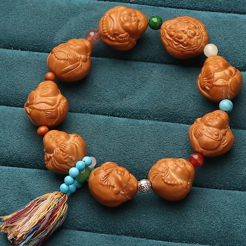 Nut Buddha Beads Shark Back Carving Eight Maitreya Toy Pulp Crafts Single Circle Bracelet Olive Hu Hand Pieces