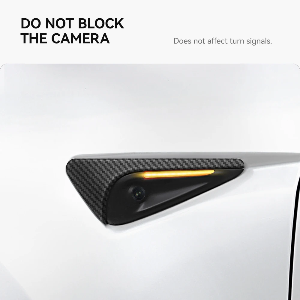 YZ For Tesla Model 3 Y Turn Signal Camera Trim Cover Side Leaf Board Protector ABS Matte Carbon Fiber Pattern Accessories