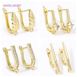 Trendy Brass 18K Gold Plated Inlaid Zircon Earring Clasps Ear Wire Hooks For DIY Handmade Earring Jewelry Making Accessories