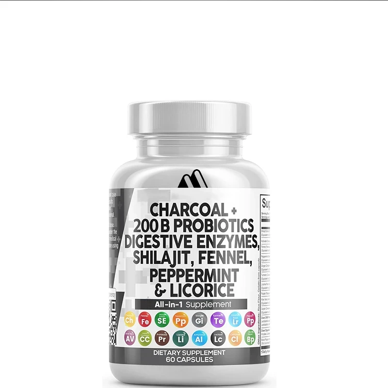 Activated Carbon Capsule Shilajit Pill Probiotics+digestive Enzymes, Peppermint Fennel, Licorice, Papain, Turmeric